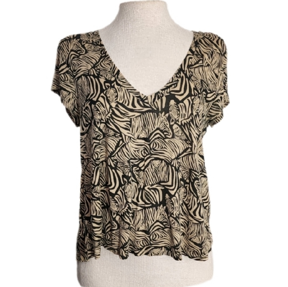 LOVE ON A HANGER Zebra Print Blouse Brown Size M